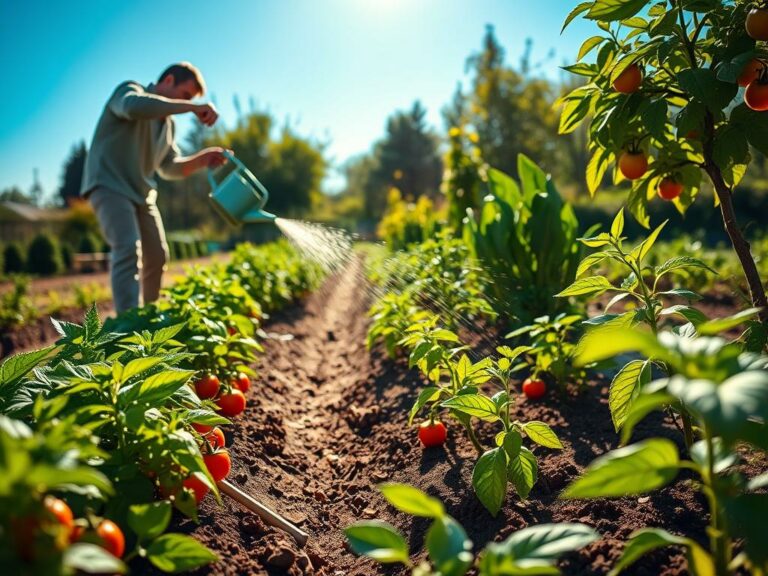 watering vegetable garden