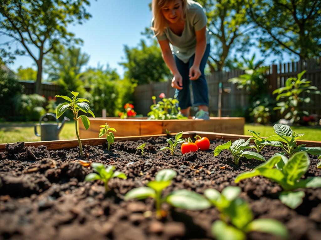 Planting vegetables in a raised garden bed